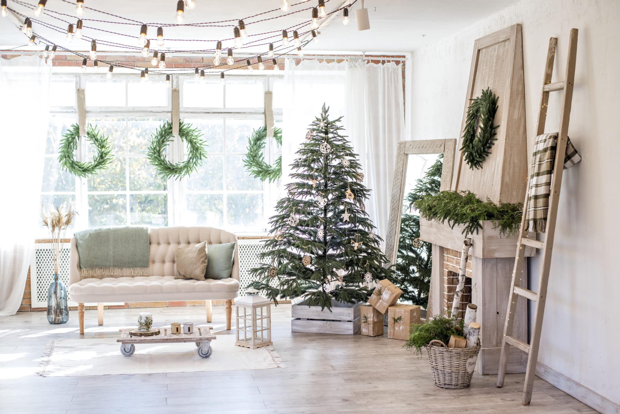 New Year and Christmas 2018. Beautiful, bright, spacious, decora